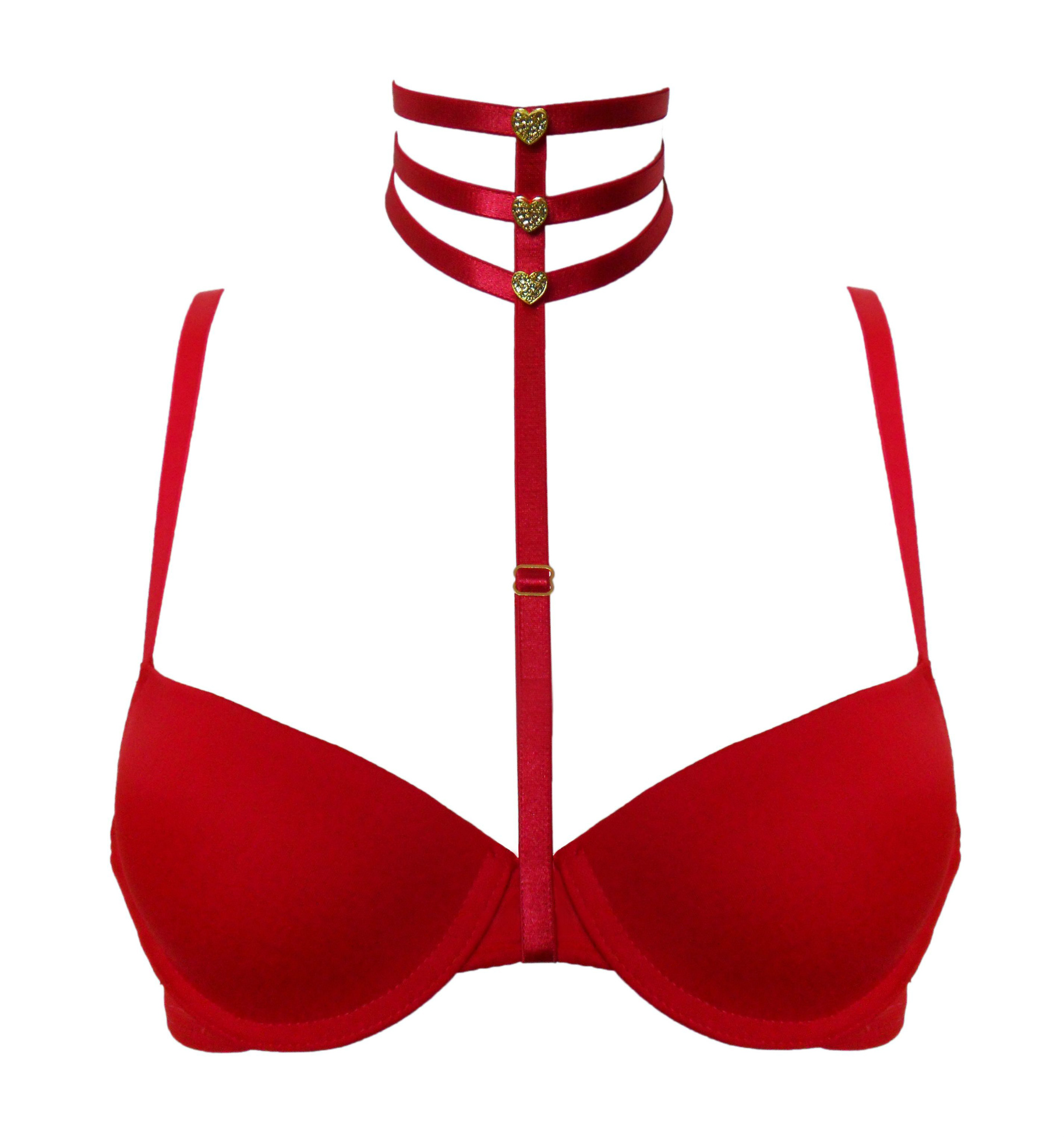 Beloved triple choker red detachable bra strap with crystal hearts