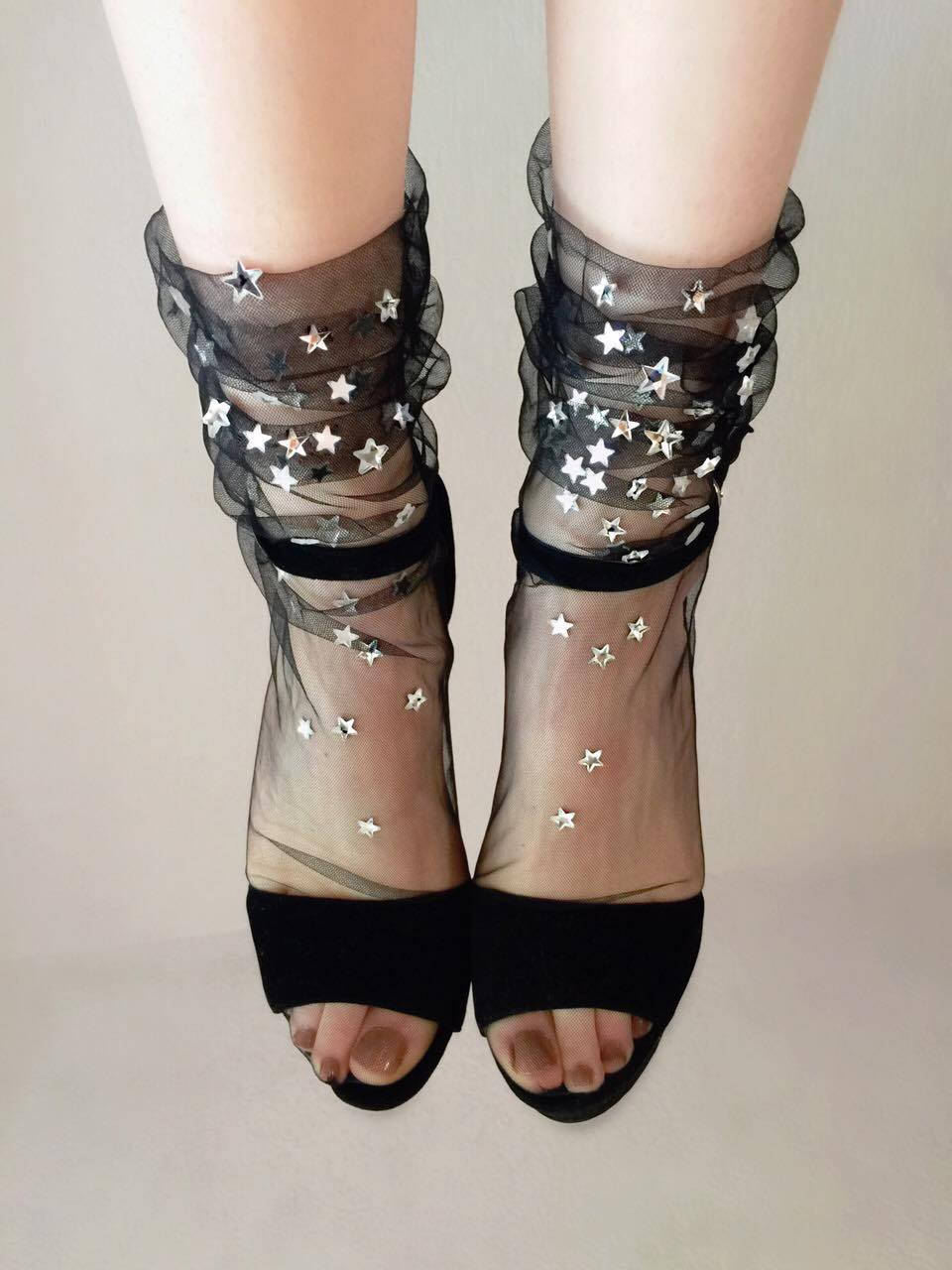 Lirika Matoshi Black Starry Tulle Socks $44.89