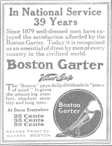 Boston sock garters advertisement