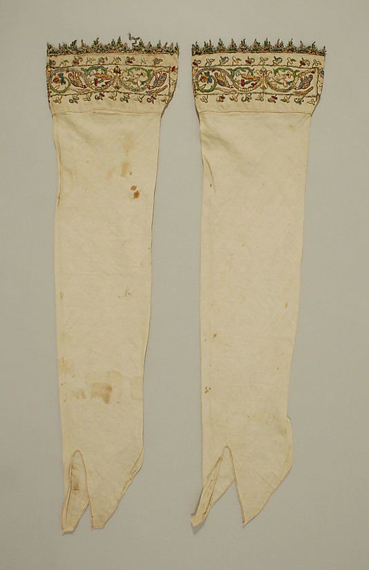 6th century, Italian. Linen, silk and metal thread Boothose. Metropolitan Museum