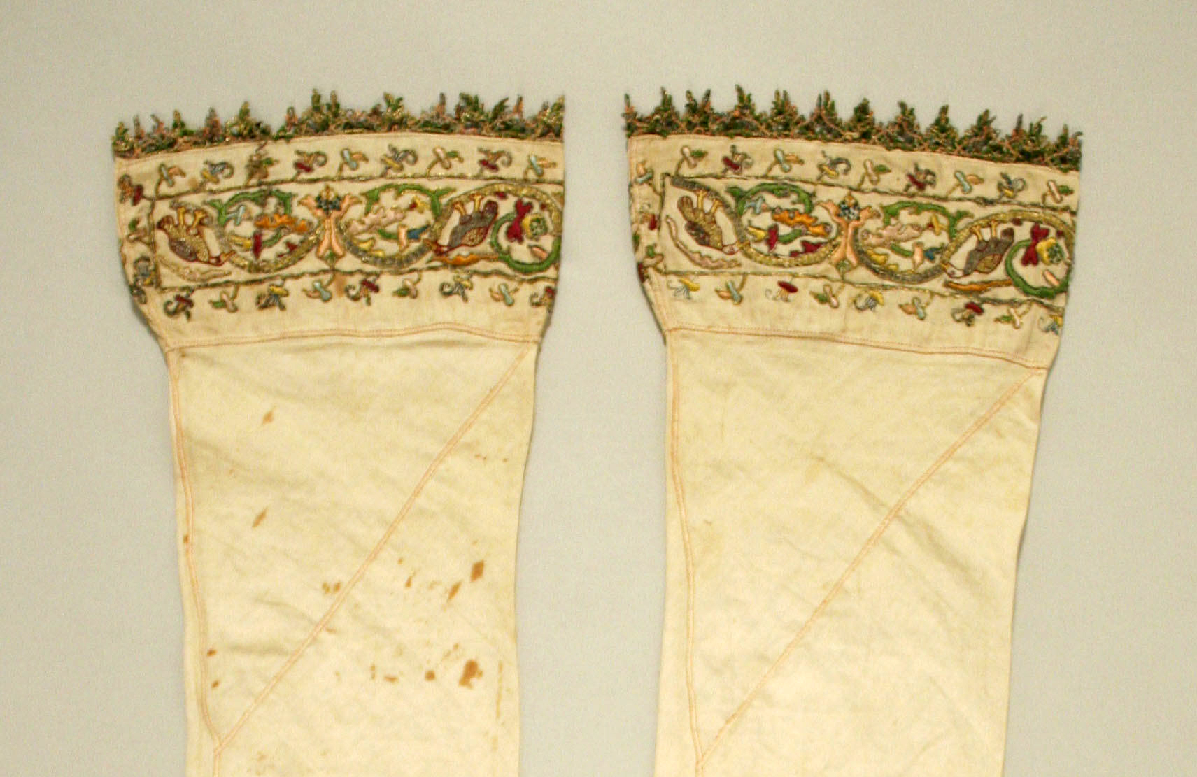6th century, Italian. Linen, silk and metal thread Boothose. Metropolitan Museum