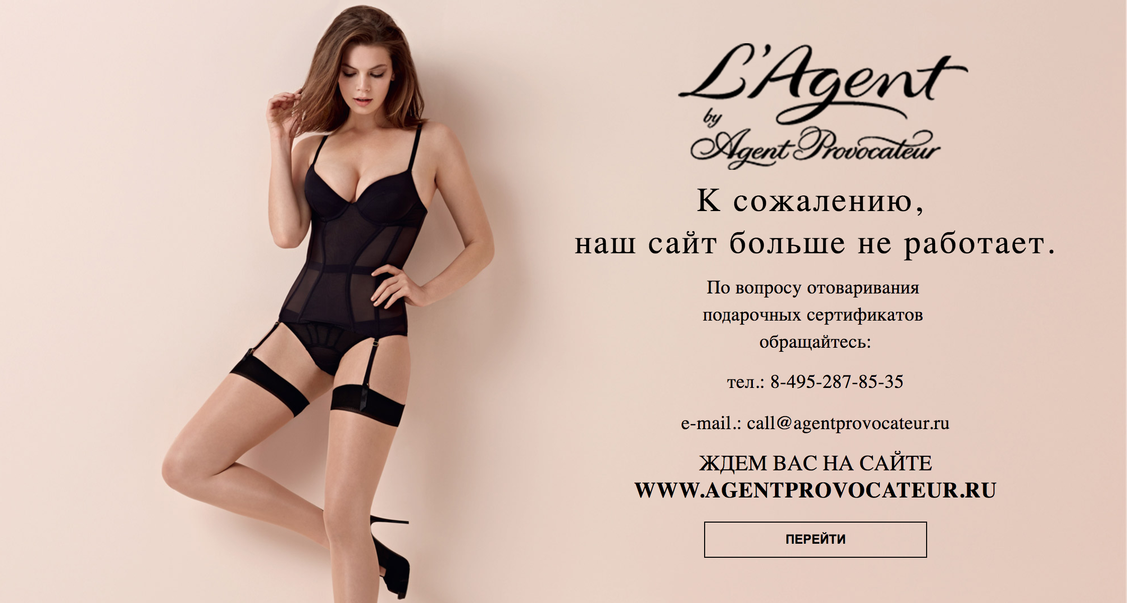 Запущенный для России весной 2016 года интернет-магазин британского бренда нижнего белья L'Agent by Agent Provocateur, на днях прекратил свою работу. 