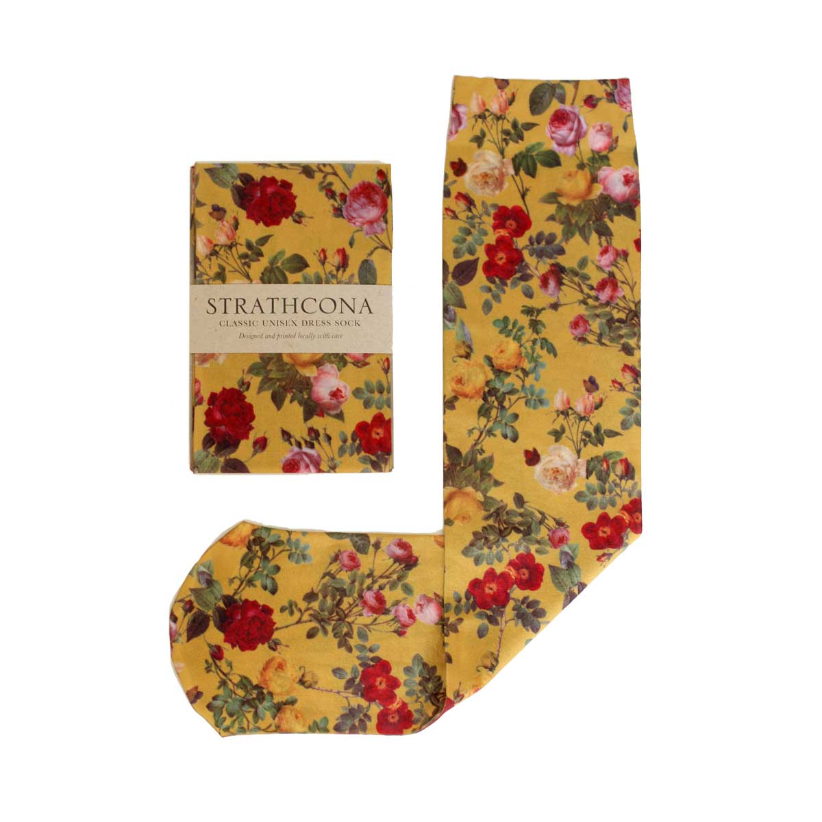 Strathcona Mustard Rose Dress Socks $36.00