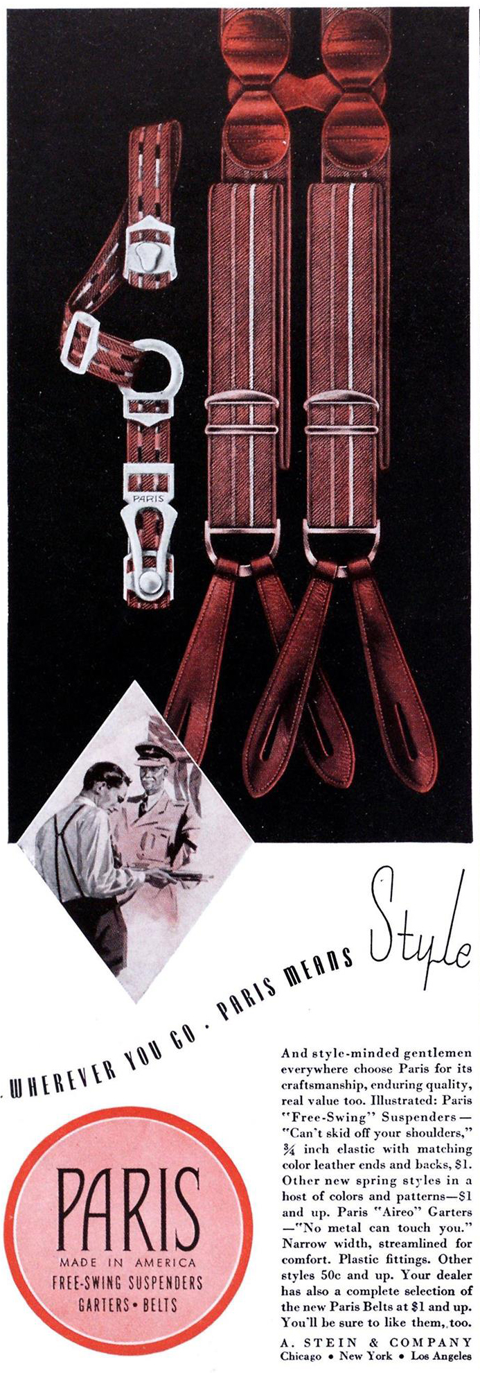 Esquire, 1 апреля 1941 года. Реклама подтяжек для носков Paris