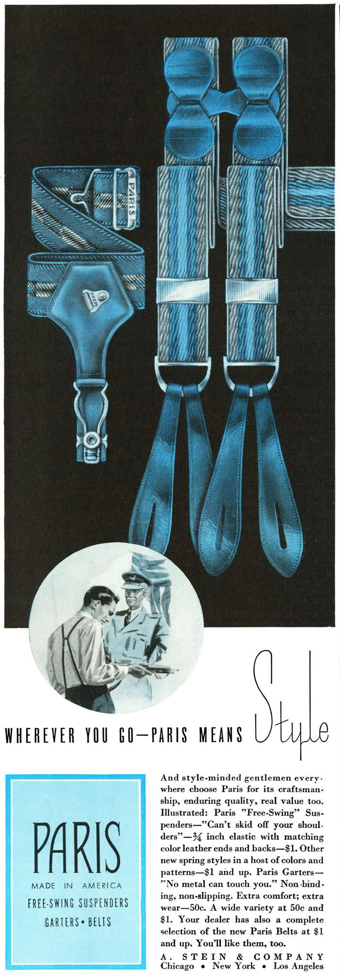 Esquire, 1 марта 1941 года. Реклама подтяжек для носков Paris