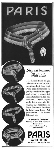 Esquire, 1 октября 1937 года. Реклама гартеров Paris от A. Stein & Company Paris Garters